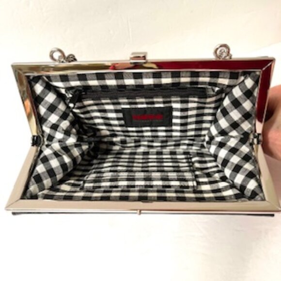 HOBO International Black Leather Clutch/Handbag with Silver Chain (Vtg) - Picture 3 of 7